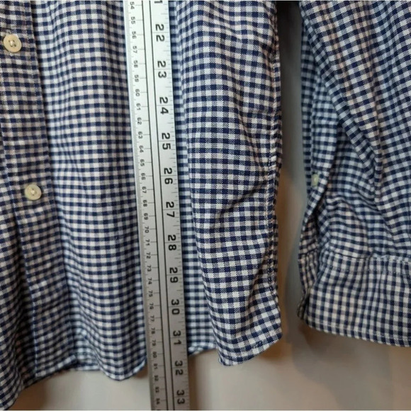 GAP Navy Gingham Lived-In Stretch Oxford Shirt in Untucked Fit L Tall Mens - Picture 9 of 10